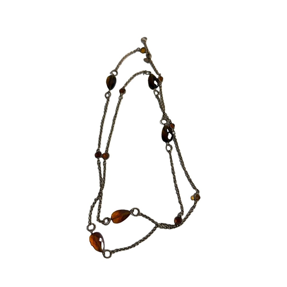 Vintage Monet 34" Long Multi Strand Brown Amber Beaded Gold Tone Necklace